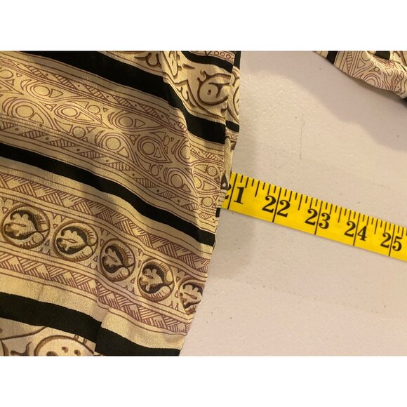 Stunt Silk Blouse Button Front Black & Tan Stripes Swirl Print Large - Picture 7 of 8